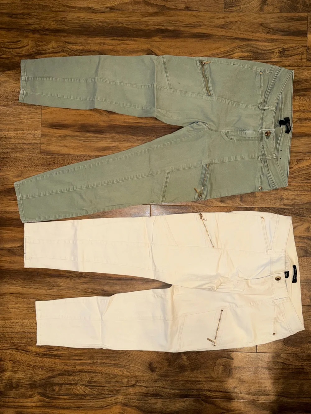WHBM Skinny Crop Cargo Ankle Pants - Olive & Cream - Set of 2